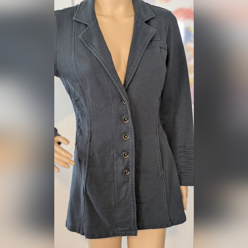 Gray Button-Up High-Low Jacket With Embroidered D… - image 2